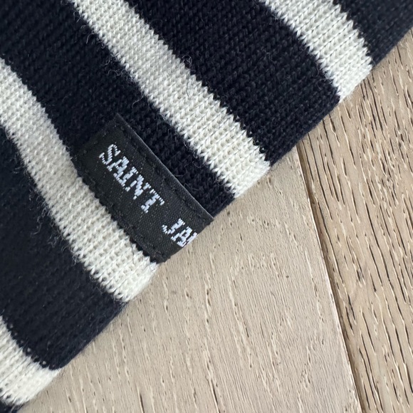 NWOT Saint James Bregancon Jacquard striped navy ivory wool sweater elbow patch - Picture 9 of 12